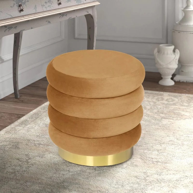 Storage Ottomans: 15.9'' Wide Velvet Round Storage Ottoman with Storage