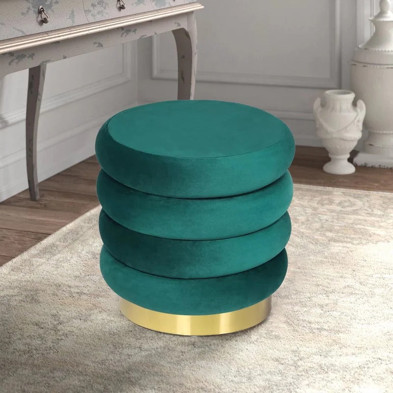 Storage Ottomans: 15.9'' Wide Velvet Round Storage Ottoman with Storage