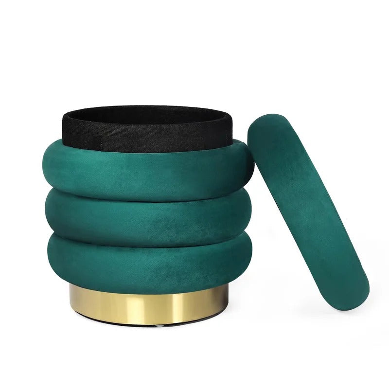 Storage Ottomans: 15.9'' Wide Velvet Round Storage Ottoman with Storage