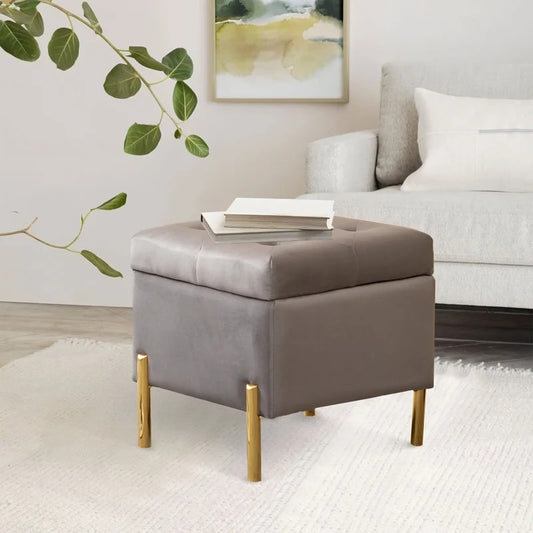 Storage Ottomans 16.5'' Wide Velvet Tufted Square Footstool Ottoman with Storage
