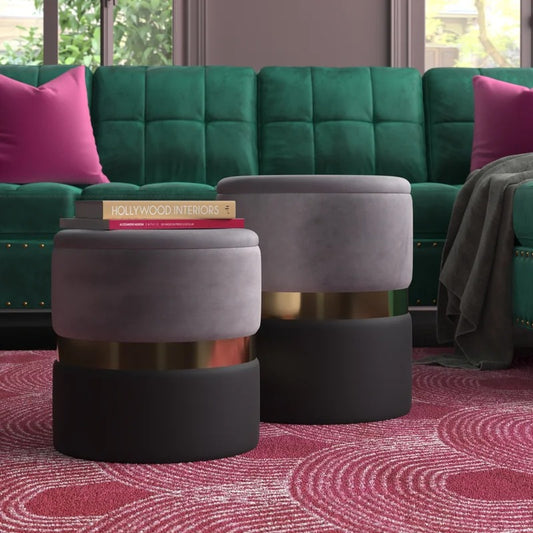 Storage Ottomans 16'' Wide Velvet Round Storage Ottoman with Storage