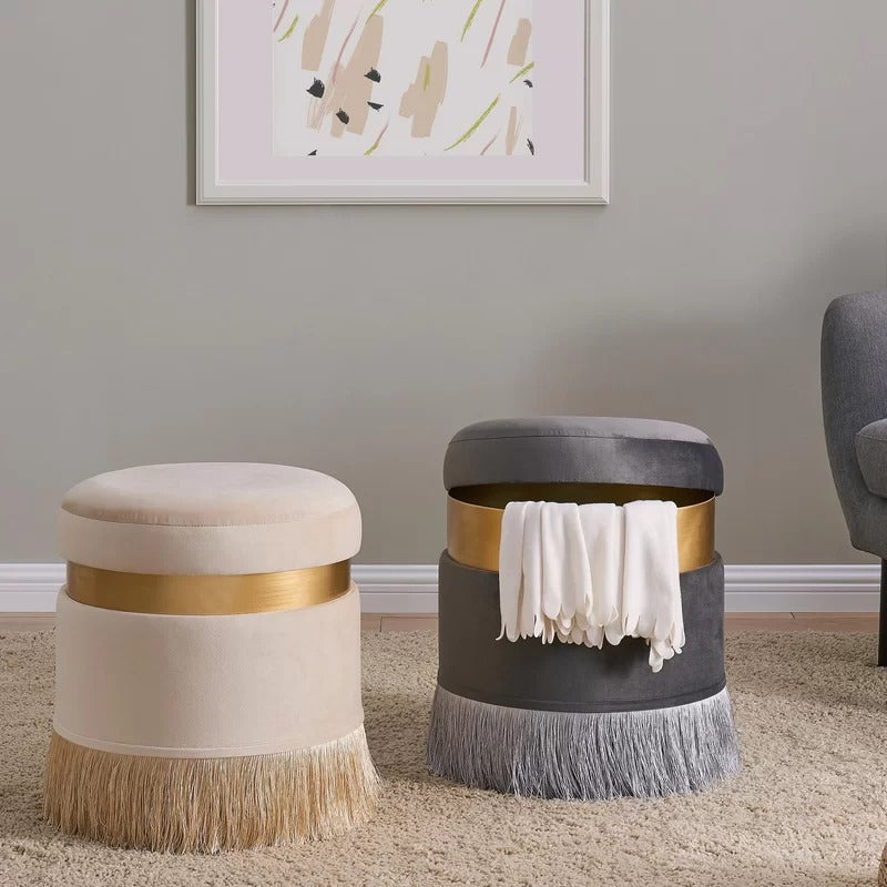 Storage Ottomans 16'' Wide Velvet Round Storage Ottoman with Storage