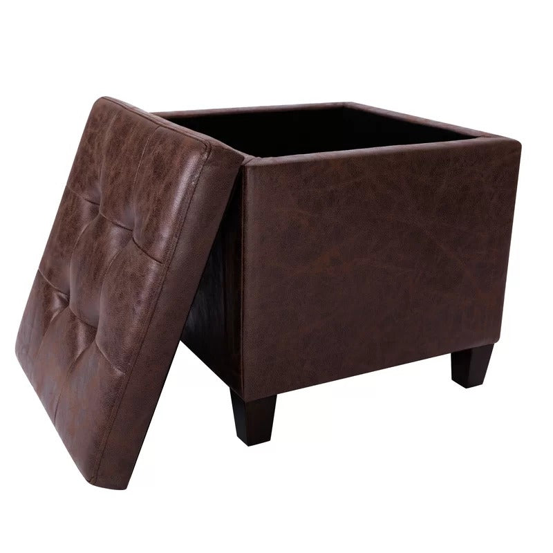 Storage Ottomans: 17.5'' Wide Faux Leather Tufted Square Storage Ottoman with Storage