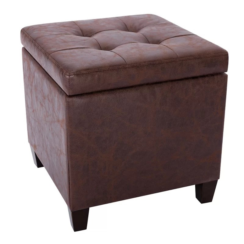 Storage Ottomans: 17.5'' Wide Faux Leather Tufted Square Storage Ottoman with Storage