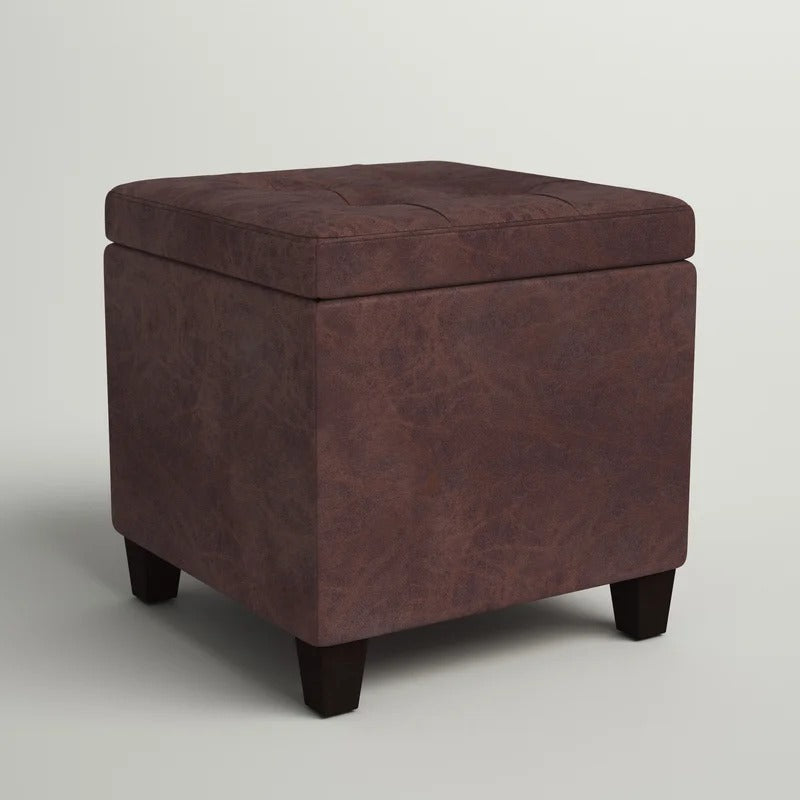 Storage Ottomans: 17.5'' Wide Faux Leather Tufted Square Storage Ottoman with Storage