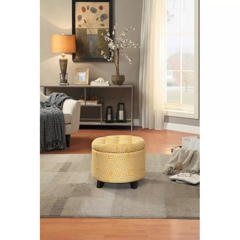 Storage Ottomans: 20'' Wide Tufted Round Storage Ottoman with Storage