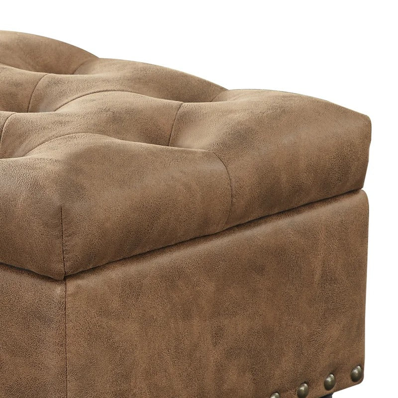 Storage Ottomans 24'' Wide Faux Leather Tufted Rectangle Storage Ottoman with Storage