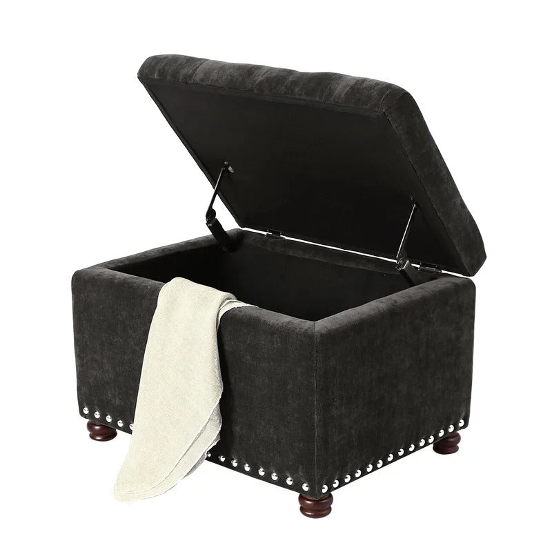 Storage Ottomans: 24'' Wide Velvet Tufted Rectangle Storage Ottoman with Storage