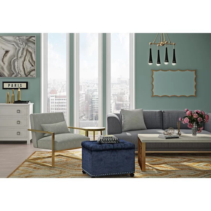Storage Ottomans: 24'' Wide Velvet Tufted Rectangle Storage Ottoman with Storage