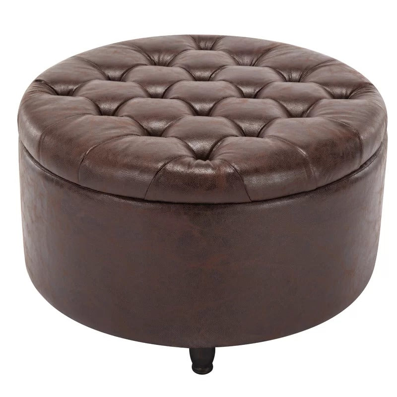 Storage Ottomans 28'' Wide Faux Leather Round Storage Ottoman with Storage