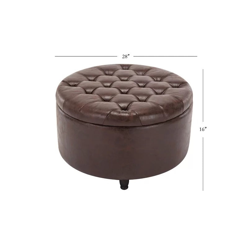 Storage Ottomans 28'' Wide Faux Leather Round Storage Ottoman with Storage
