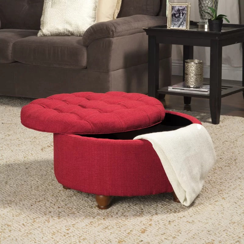 Storage Ottomans: 28'' Wide Tufted Round Storage Ottoman with Storage