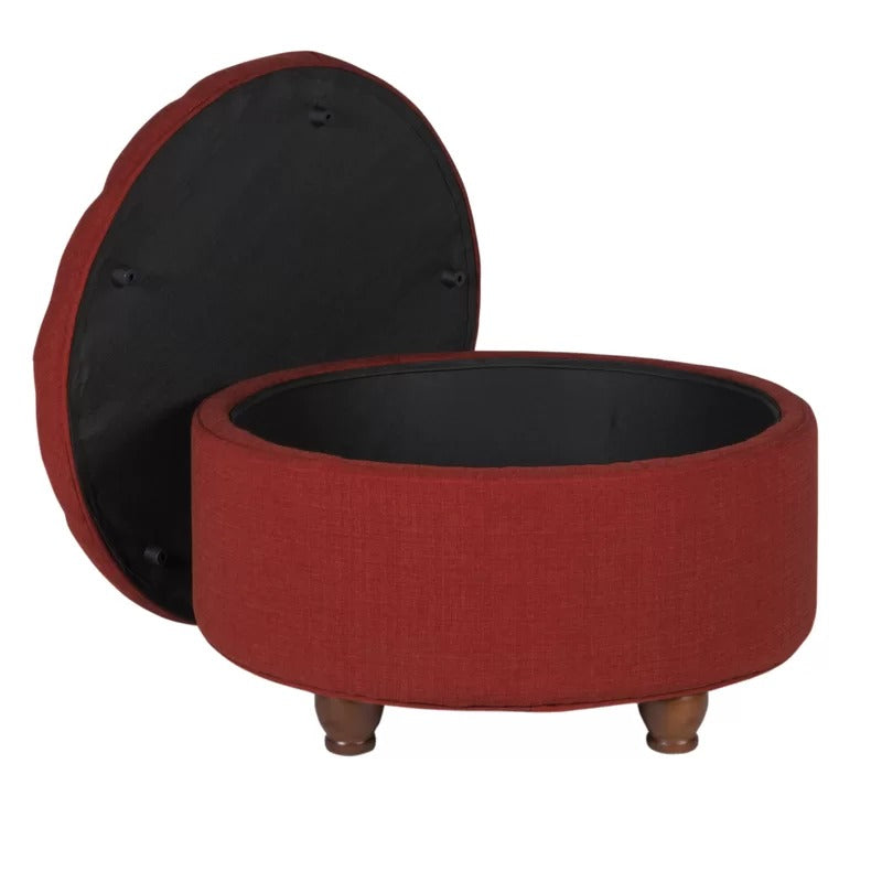 Storage Ottomans: 28'' Wide Tufted Round Storage Ottoman with Storage