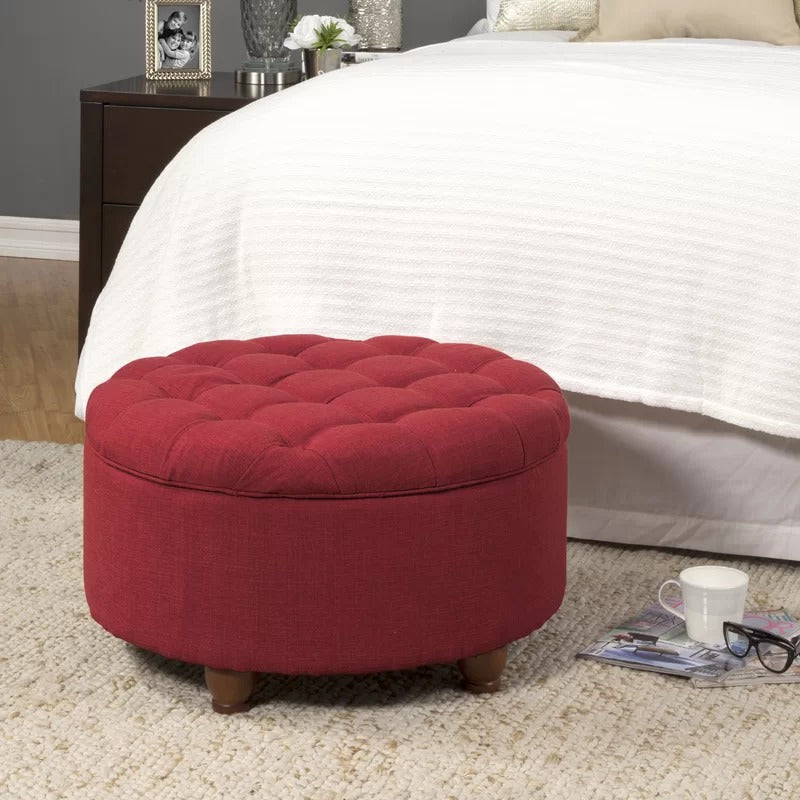 Storage Ottomans: 28'' Wide Tufted Round Storage Ottoman with Storage