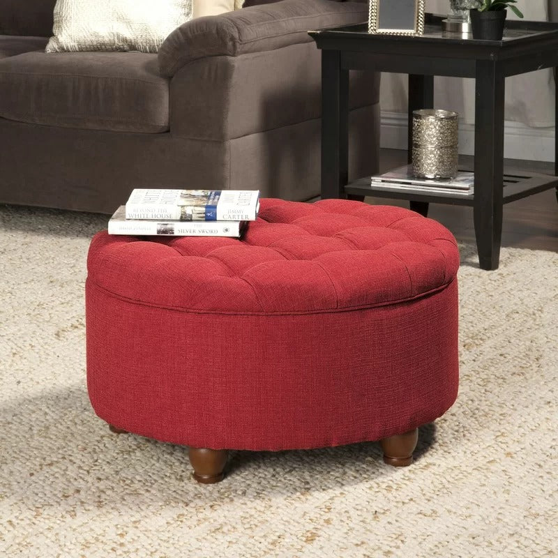 Storage Ottomans: 28'' Wide Tufted Round Storage Ottoman with Storage