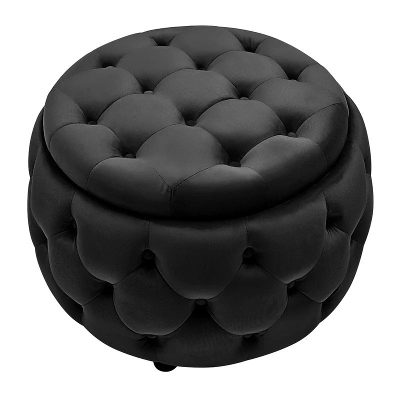 Storage Ottomans: 28'' Wide Velvet Tufted Round Storage Ottoman with Storage