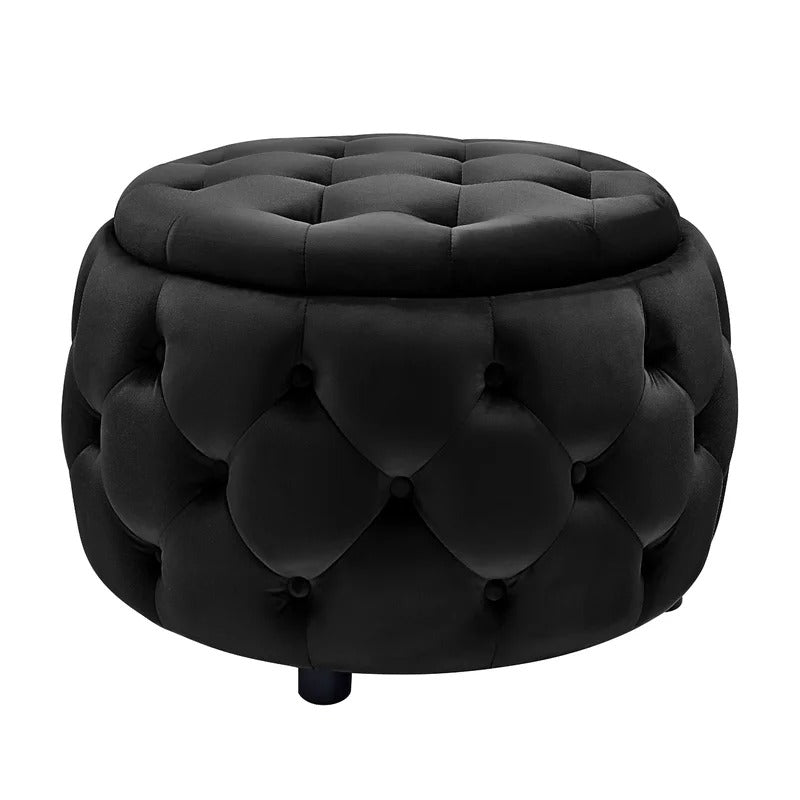Storage Ottomans: 28'' Wide Velvet Tufted Round Storage Ottoman with Storage