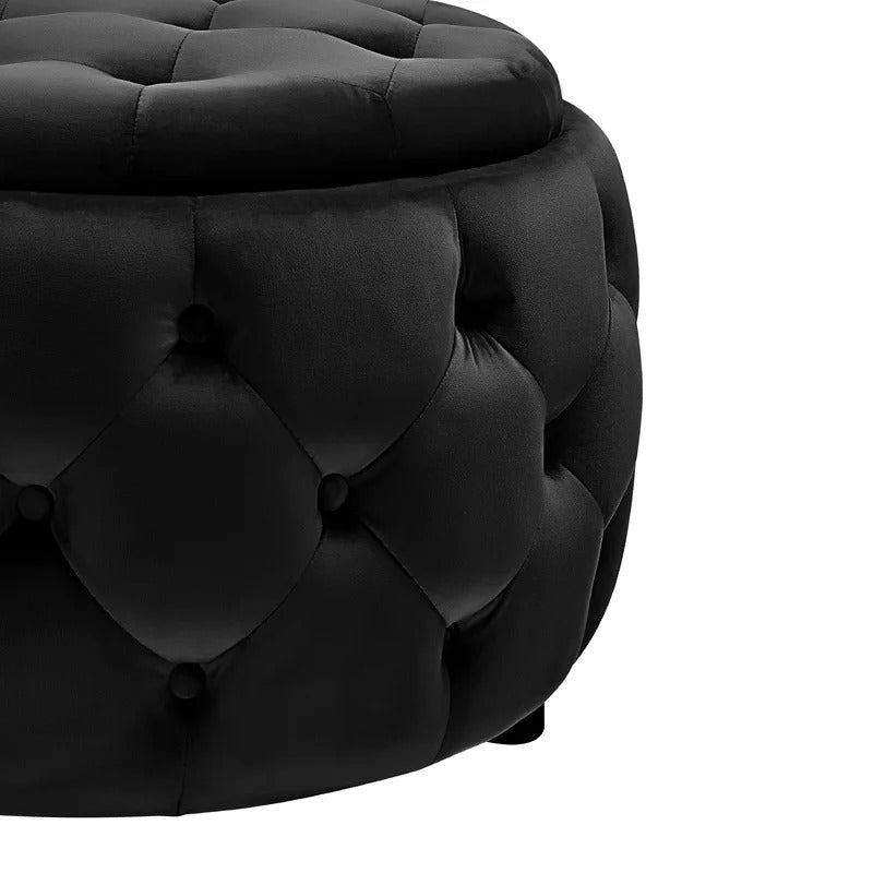 Storage Ottomans: 28'' Wide Velvet Tufted Round Storage Ottoman with Storage