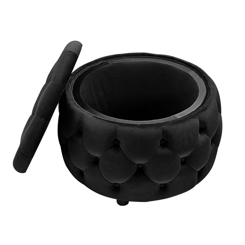 Storage Ottomans: 28'' Wide Velvet Tufted Round Storage Ottoman with Storage
