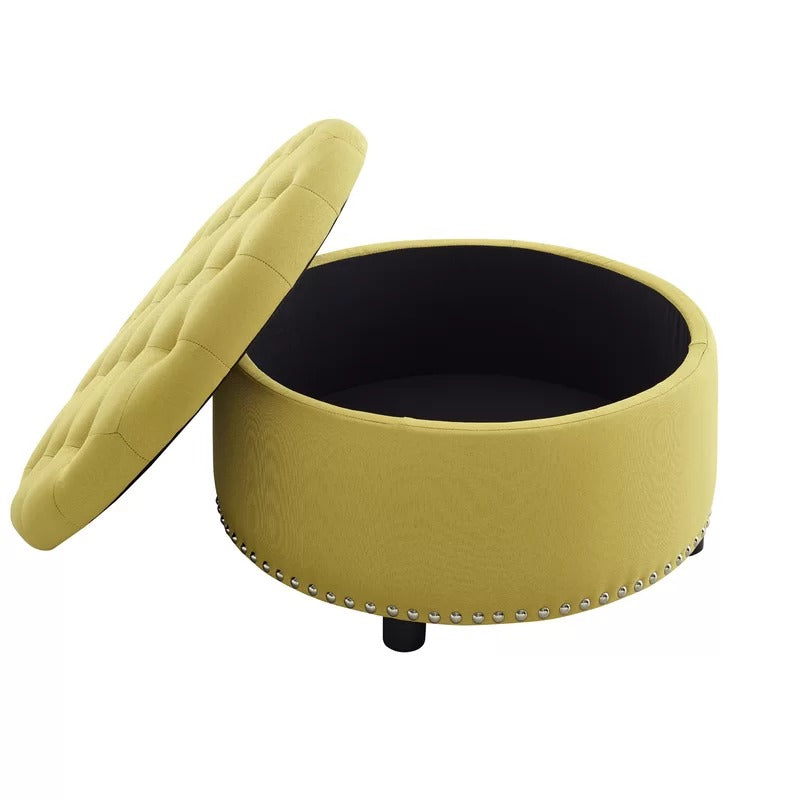 Storage Ottomans: 30'' Wide Tufted Round Storage Ottoman with Storage