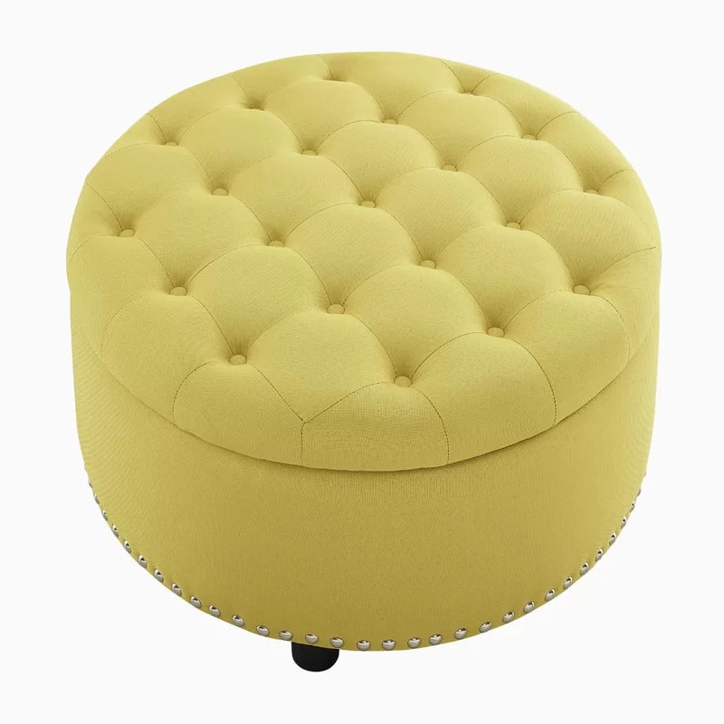 Storage Ottomans: 30'' Wide Tufted Round Storage Ottoman with Storage