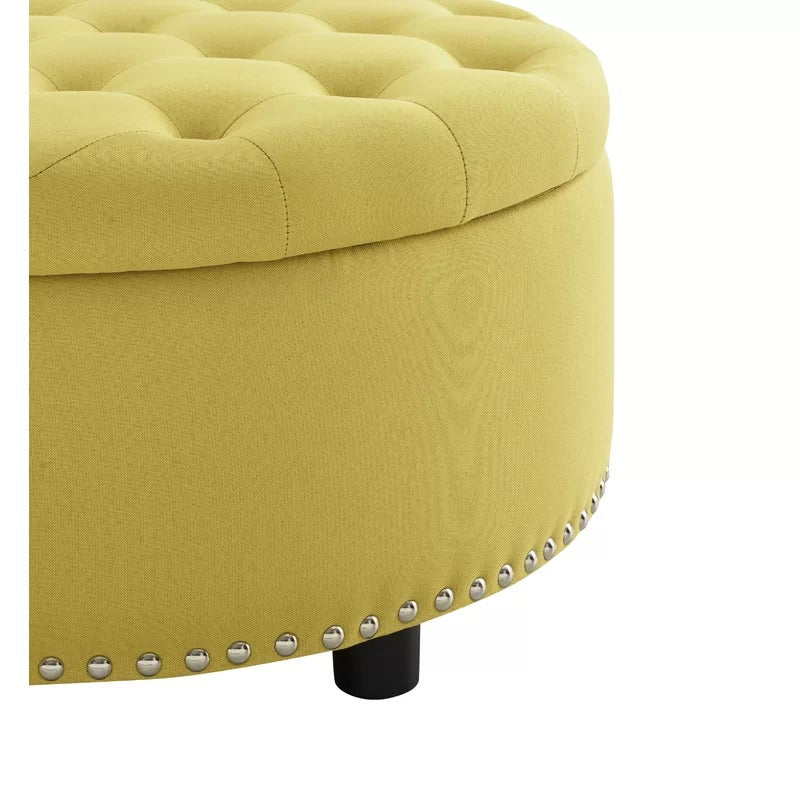 Storage Ottomans: 30'' Wide Tufted Round Storage Ottoman with Storage