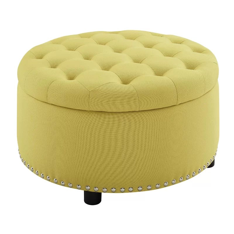 Storage Ottomans: 30'' Wide Tufted Round Storage Ottoman with Storage