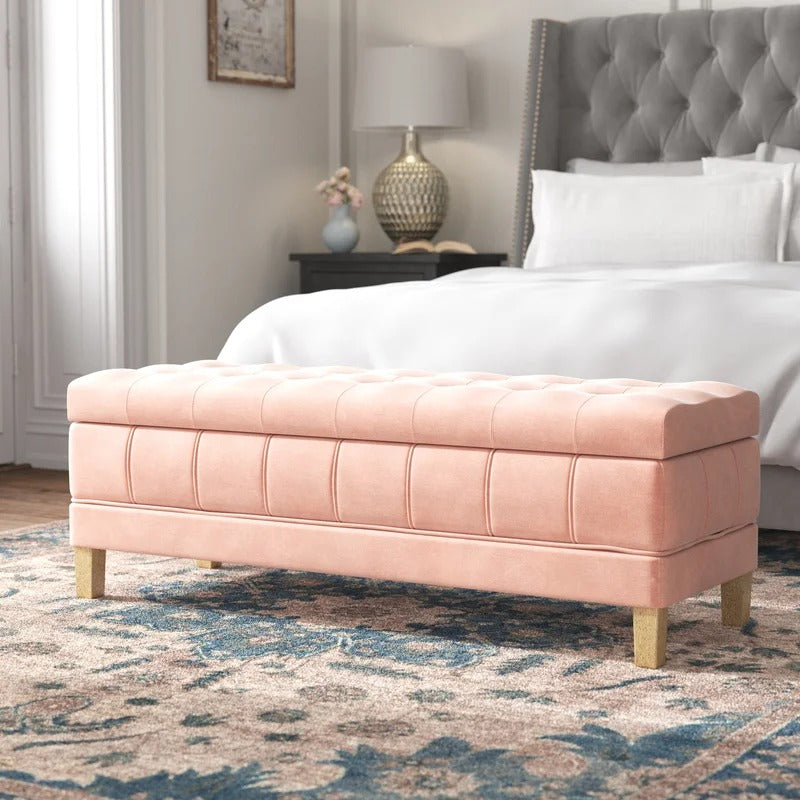 Storage Ottomans: 52'' Wide Velvet Tufted Rectangle Storage Ottoman with Storage