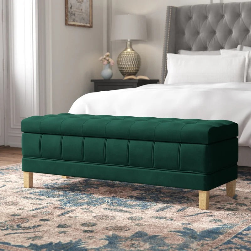 Storage Ottomans: 52'' Wide Velvet Tufted Rectangle Storage Ottoman with Storage