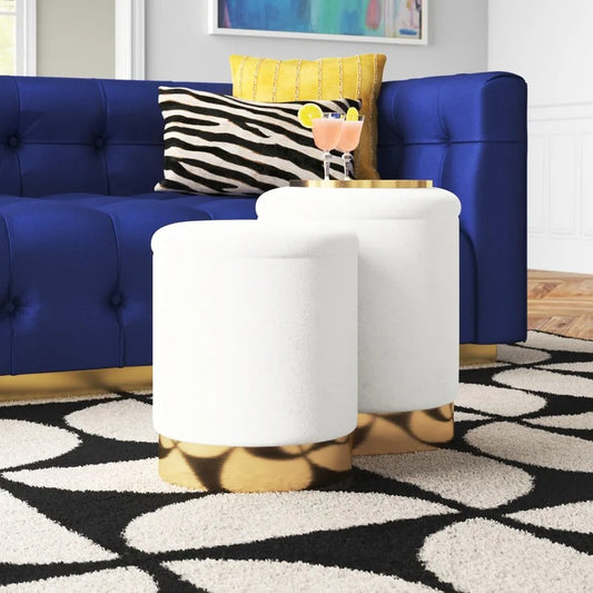 Storage Ottomans: Velvet Round Storage Ottoman with Storage