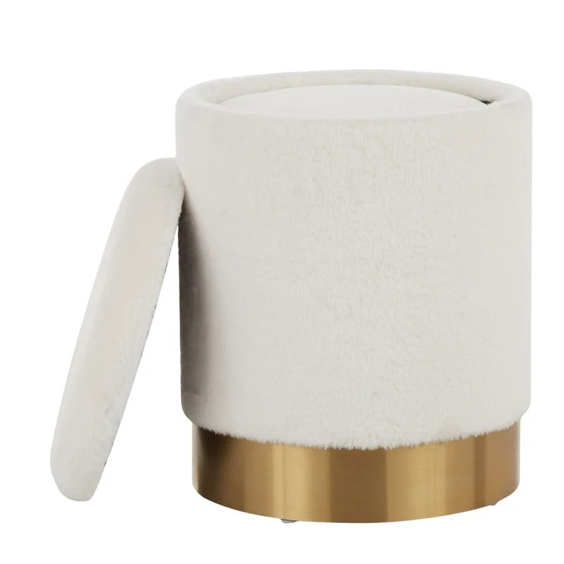 Storage Ottomans: Velvet Round Storage Ottoman with Storage