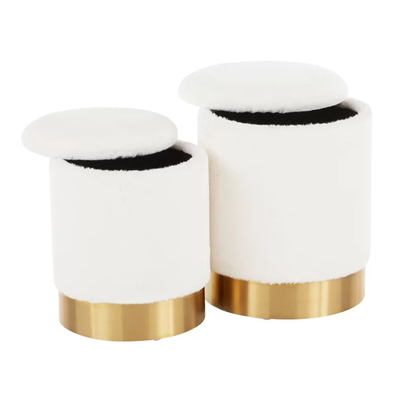 Storage Ottomans: Velvet Round Storage Ottoman with Storage