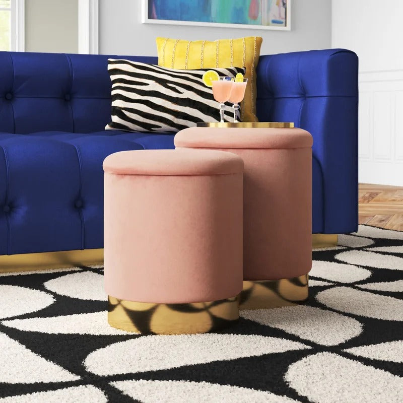 Storage Ottomans: Velvet Round Storage Ottoman with Storage