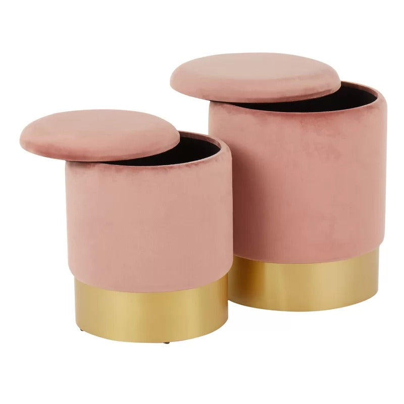 Storage Ottomans: Velvet Round Storage Ottoman with Storage