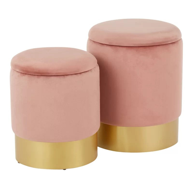 Storage Ottomans: Velvet Round Storage Ottoman with Storage