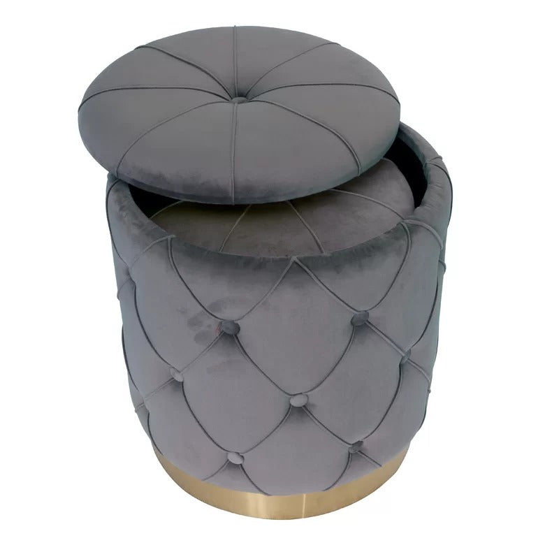 Storage Ottomans: Velvet Tufted Round Storage Ottoman with Storage