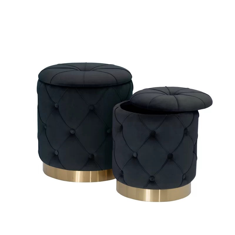 Storage Ottomans: Velvet Tufted Round Storage Ottoman with Storage