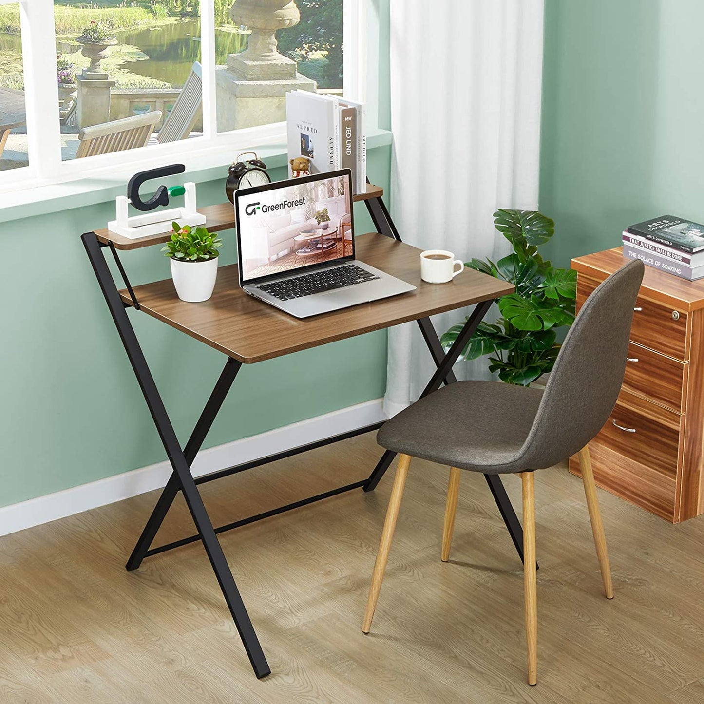 Study Table : 2-Tier Small Computer Desk and Study Table with Shelf Space Saving