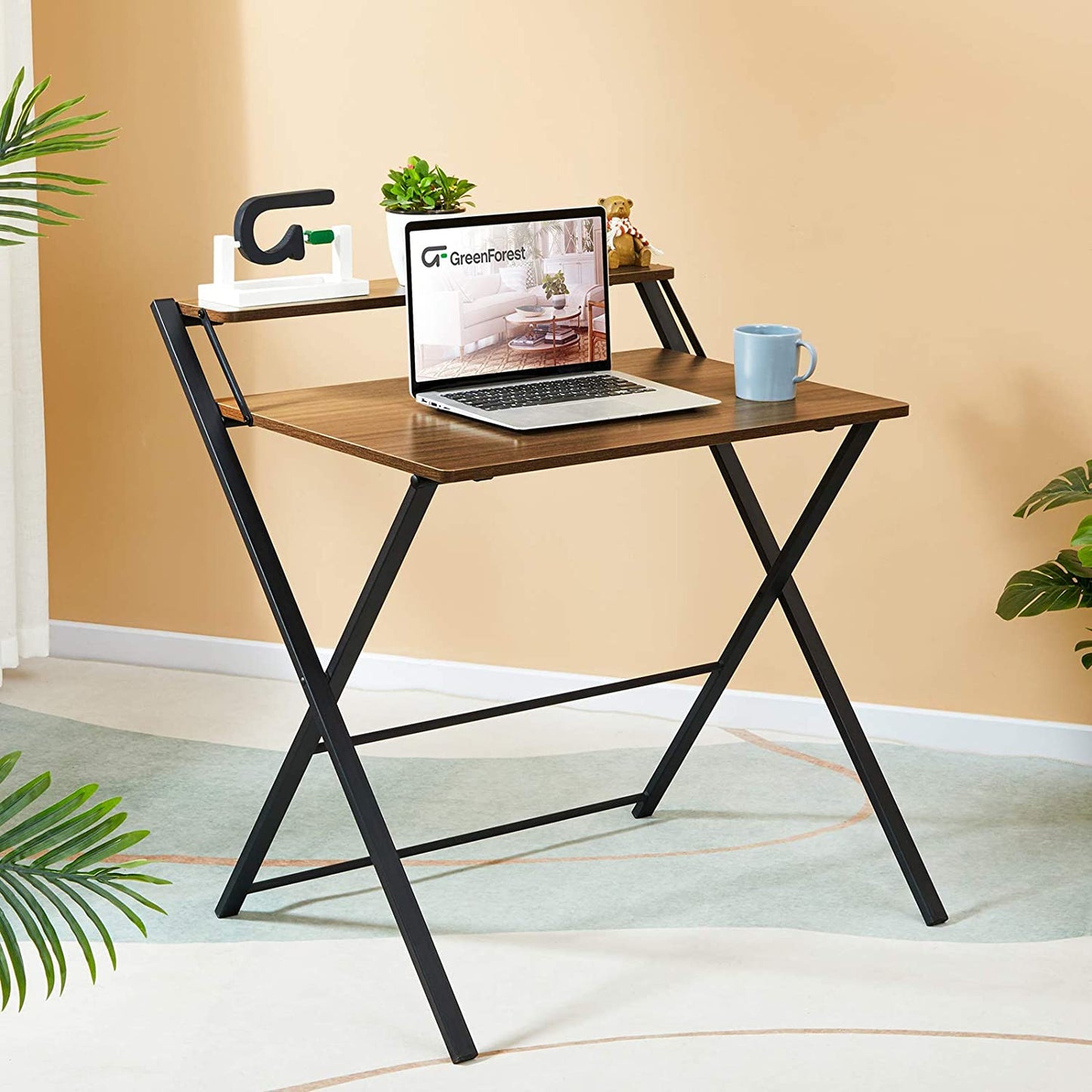 Study Table : 2-Tier Small Computer Desk and Study Table with Shelf Space Saving