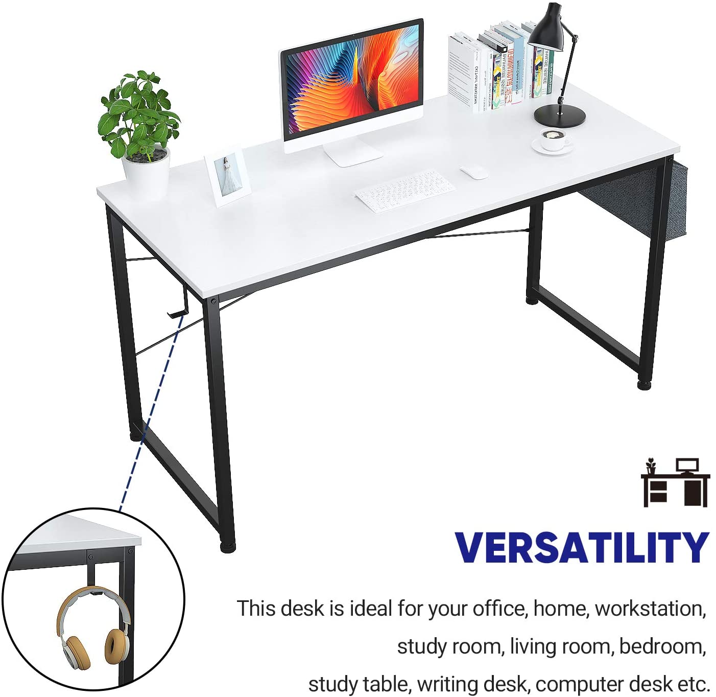 Study Table : 47 Inch Home Office Desk & Study Table with Storage Shelves