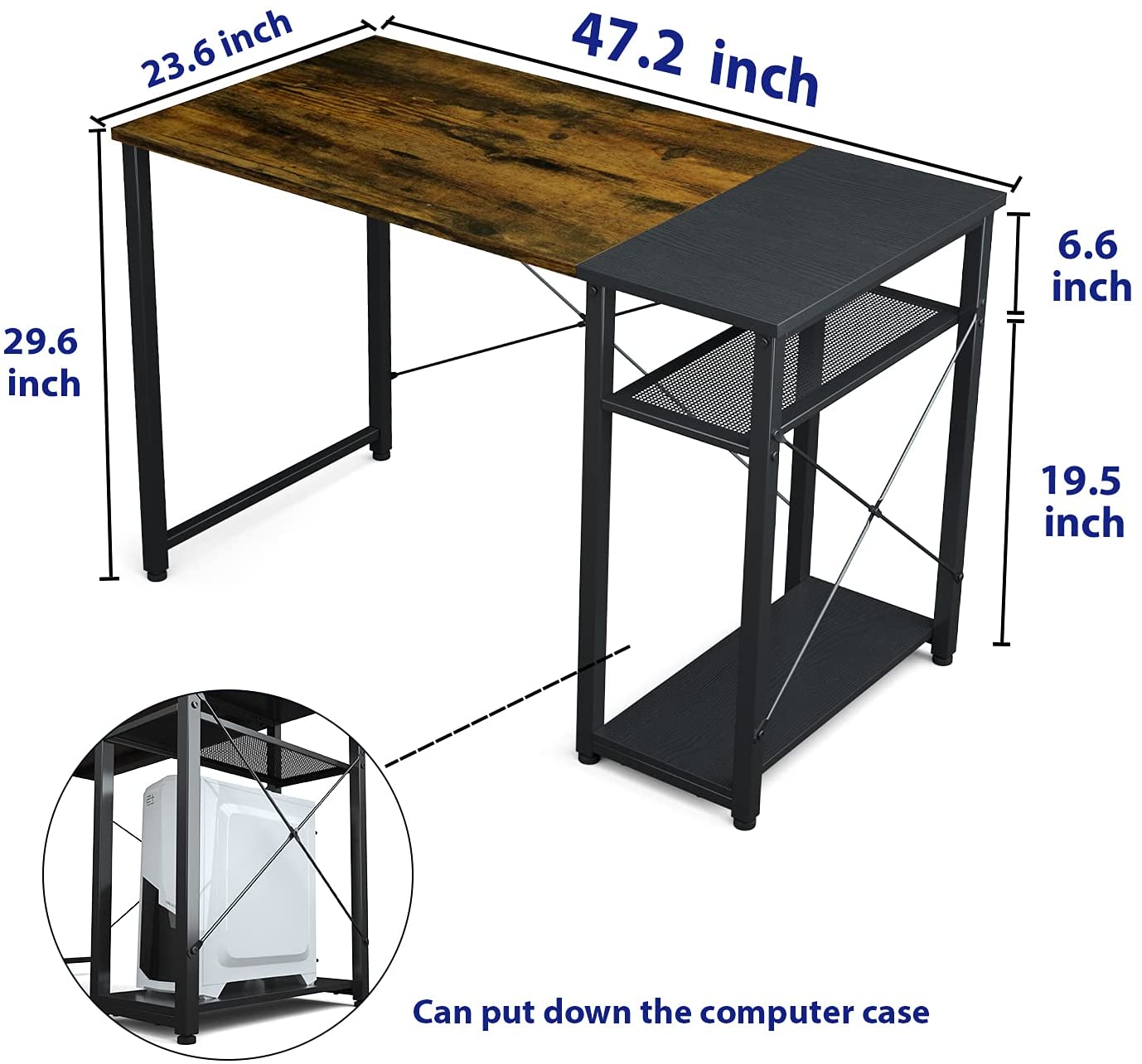 Study Table : 47 Inch Home Office Desk & Computer Table with Storage Shelves