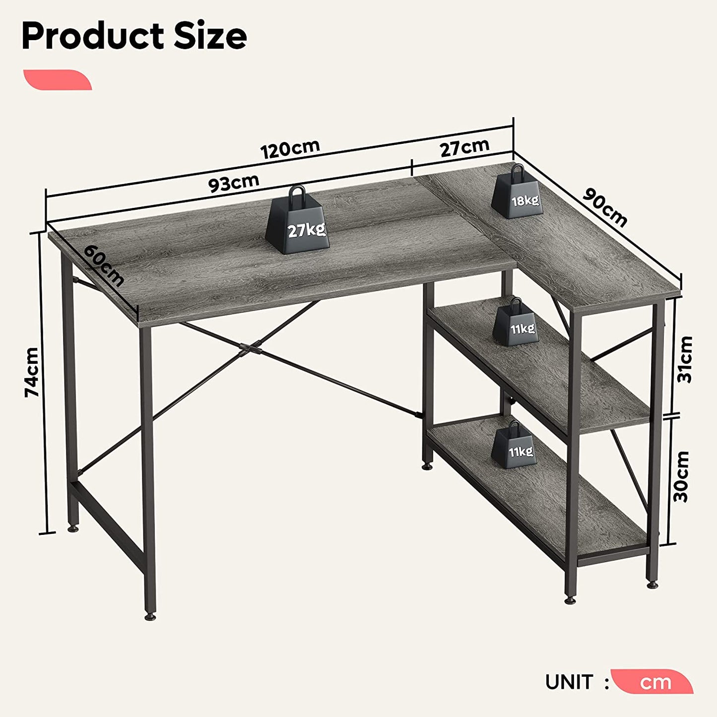 Study Table Computer Desk Table for Home Office Small Space, Gray Oak