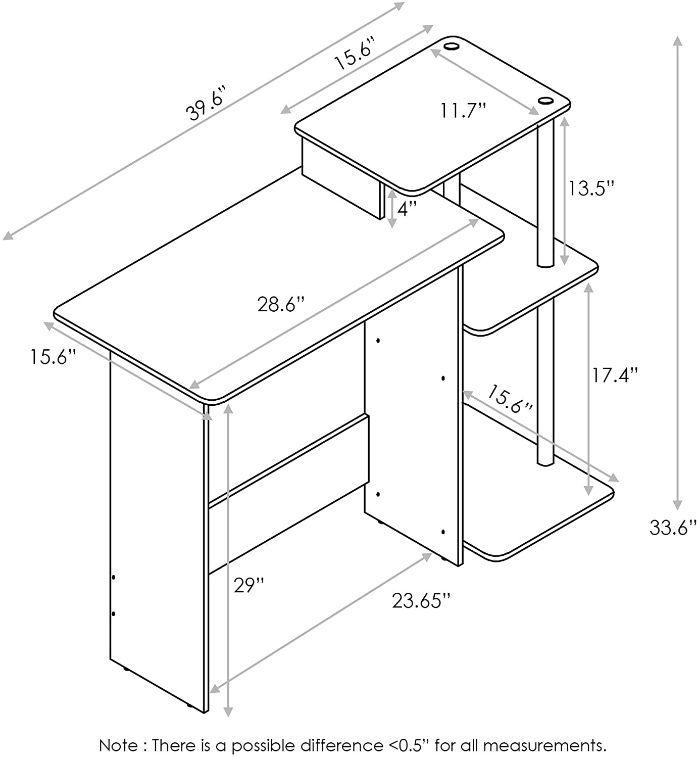 Study Table : Computer Desk, Square Side Shelves & Study Table