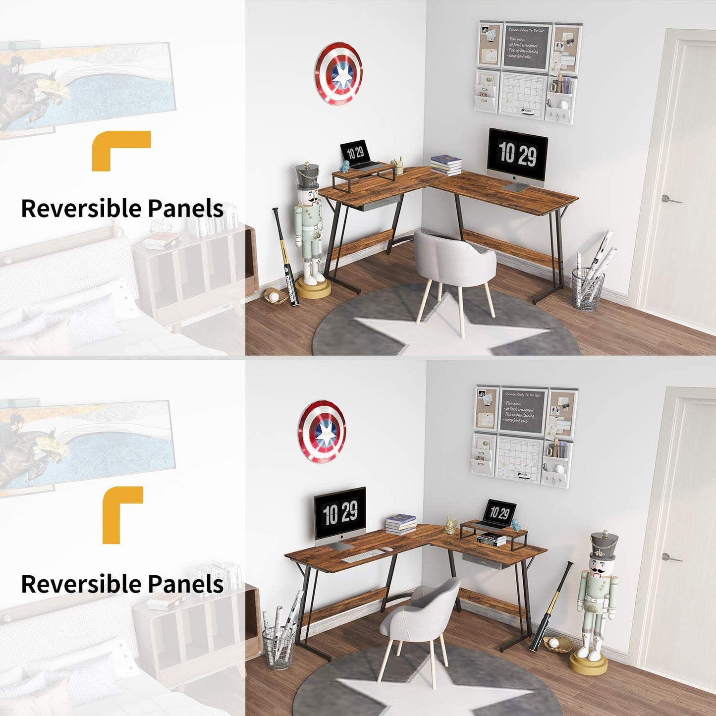 Study Table : Corner Desk, Home Office Writing Study with Small Table
