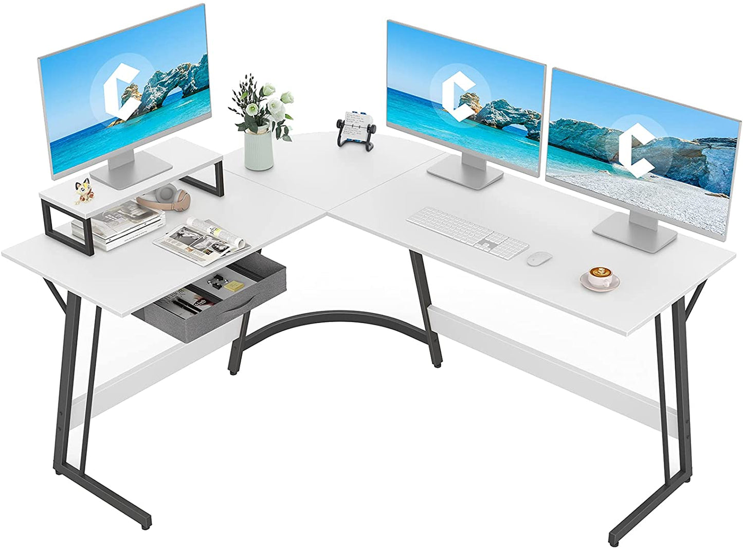 Study Table : Corner Desk, Home Office Writing Study with Small Table