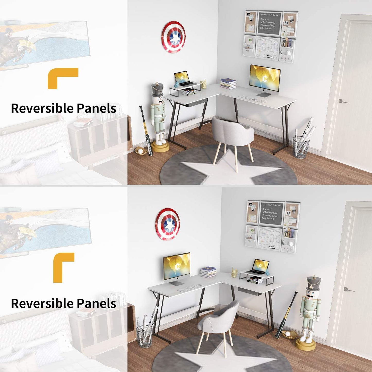 Study Table : Corner Desk, Home Office Writing Study with Small Table