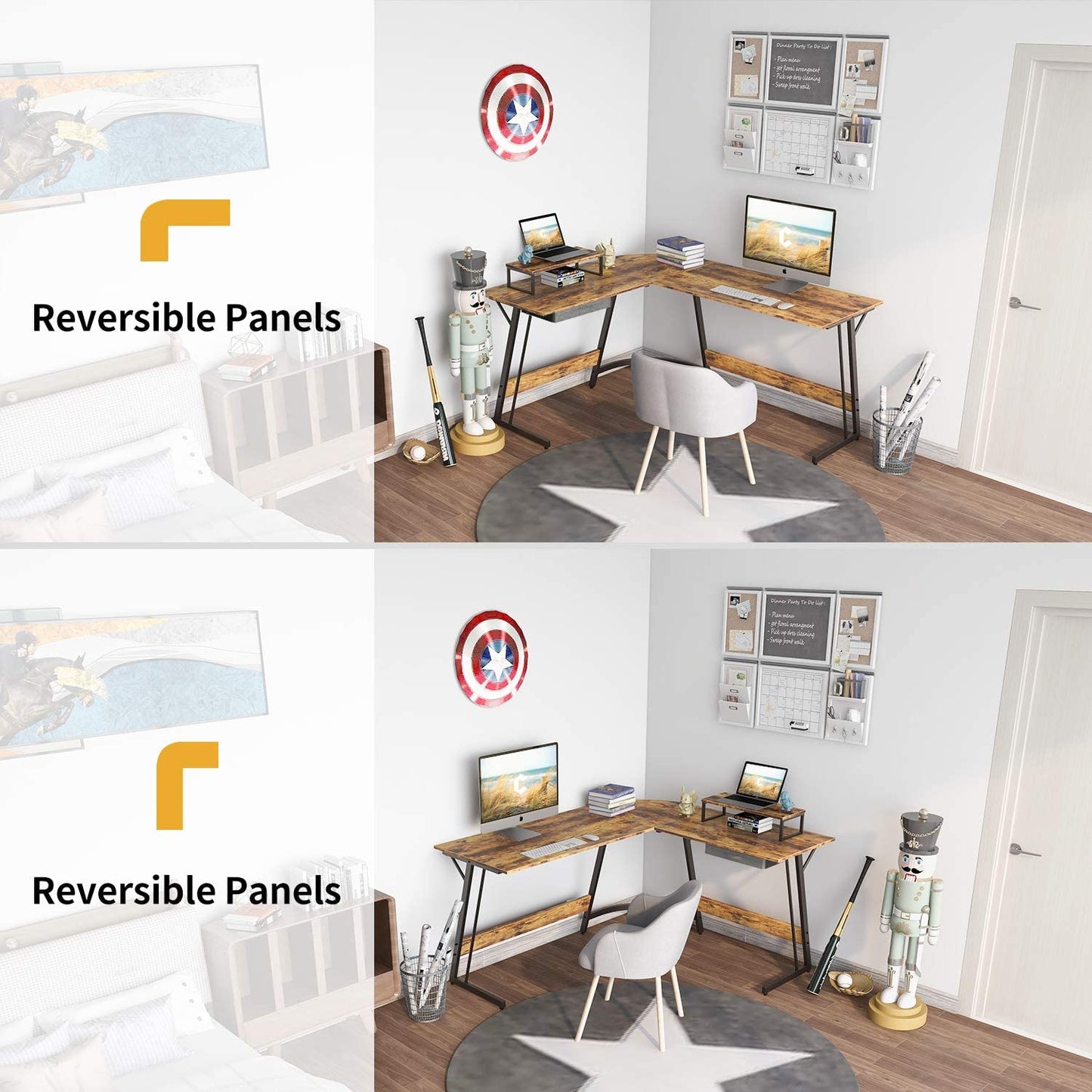 Study Table : Corner Desk, Home Office Writing Study with Small Table