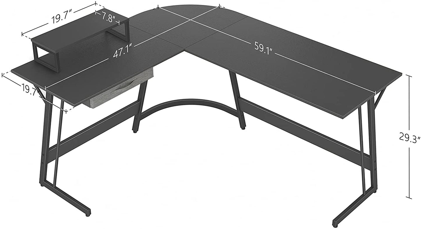 Study Table : Corner Desk, Home Office Writing Study with Small Table