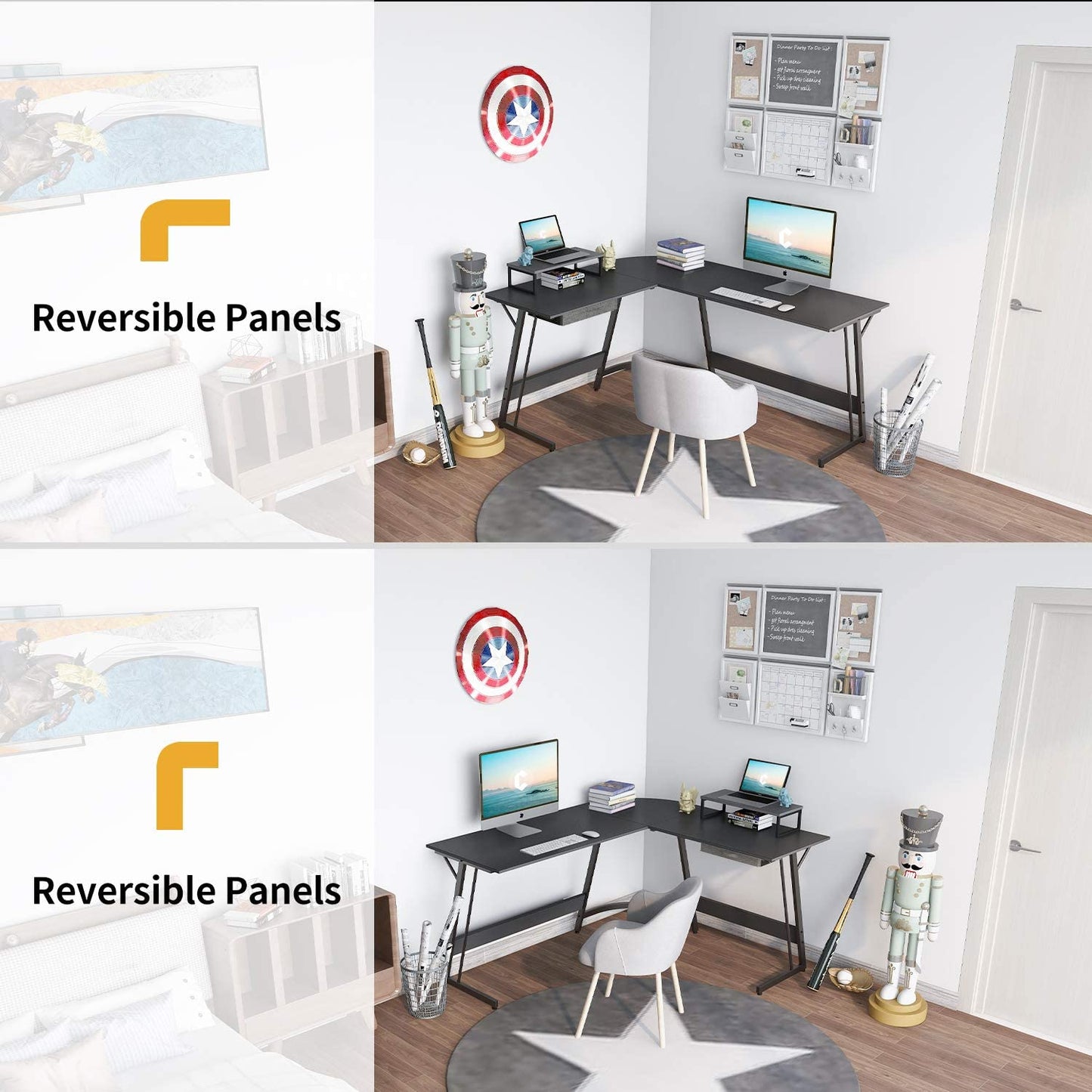 Study Table : Corner Desk, Home Office Writing Study with Small Table
