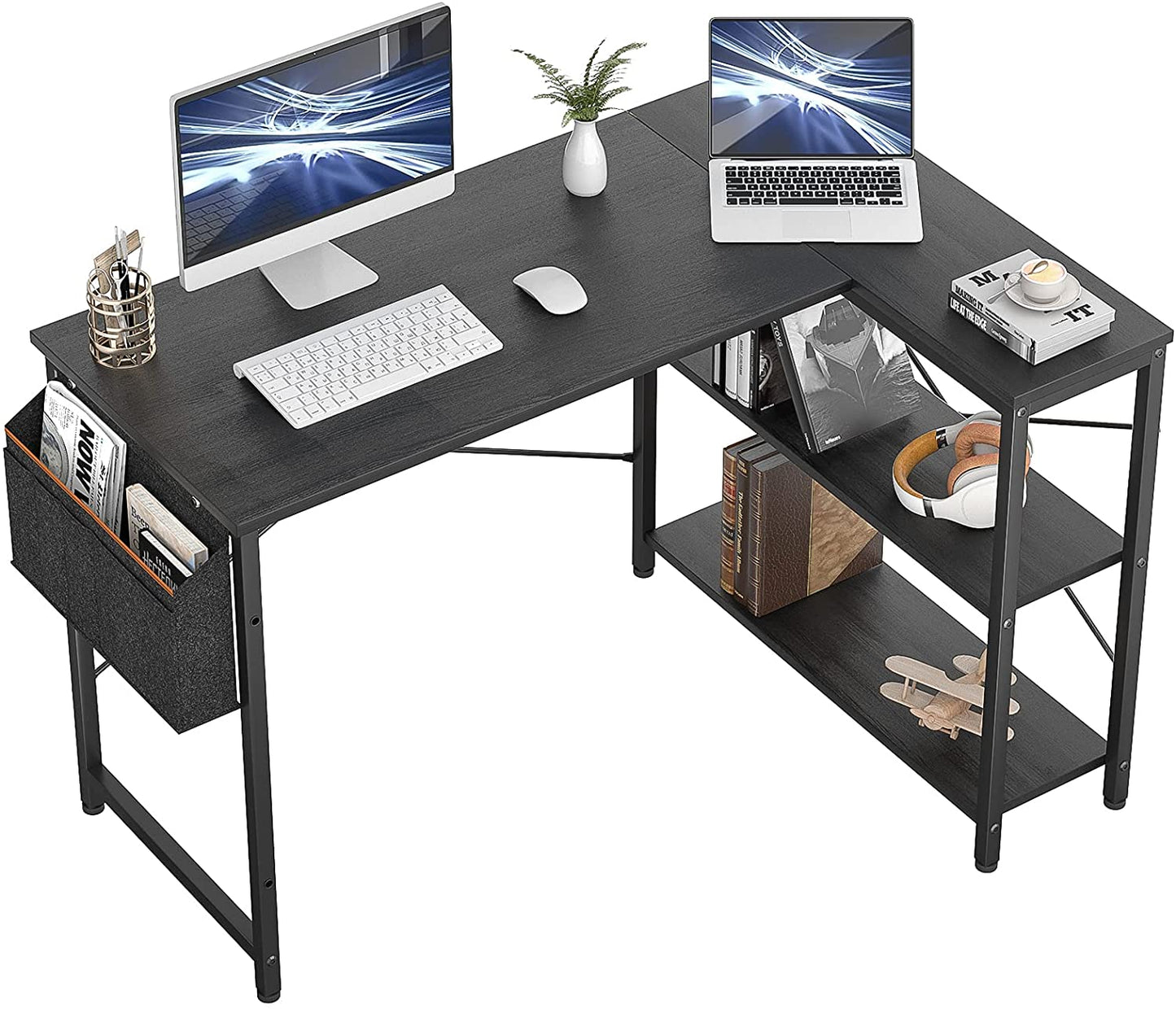 Study Table: L-Shaped Corner Desk with Reversible Storage Shelves